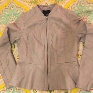 Faux leather zip up unique biker jacket taupe M